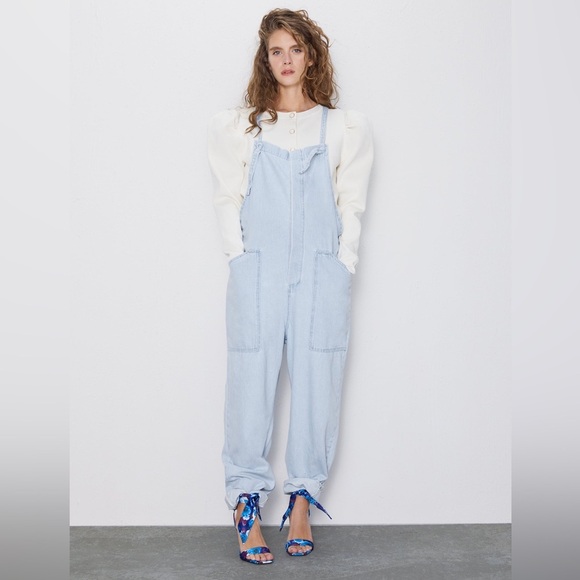 Zara 100% Cotton Denim Jumpsuit - Picture 3 of 11